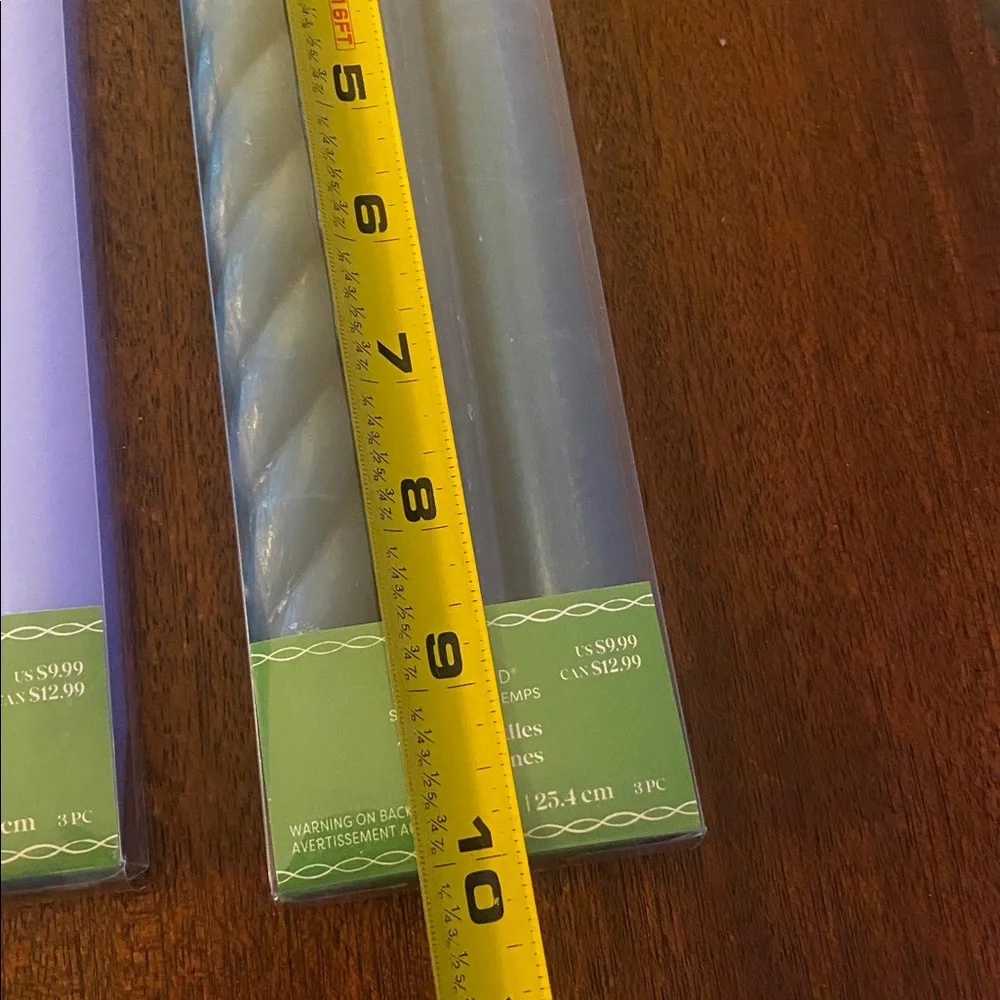 NWT 10” tapper candles, total of 6. New in boxes blue/lavender and green